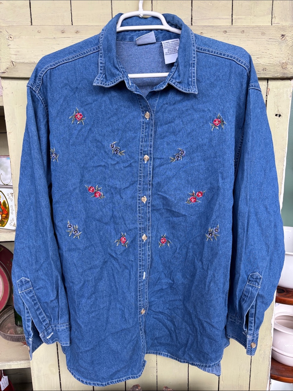 Vintage Basic Editions granny chambray top